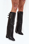Women's Ankle Boots On Heels Turned Shaft Straps With Buckles Black Nirisa