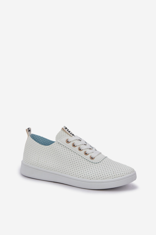 Ladies Perforated Lace-Up Sneakers Light Beige Carinel