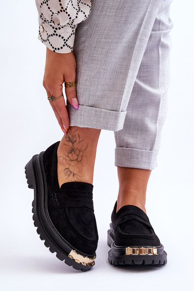 Classic Suede Loafers With Embellishment Black Monaro