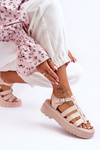 Leather Sandals With Stripes Beige Colet