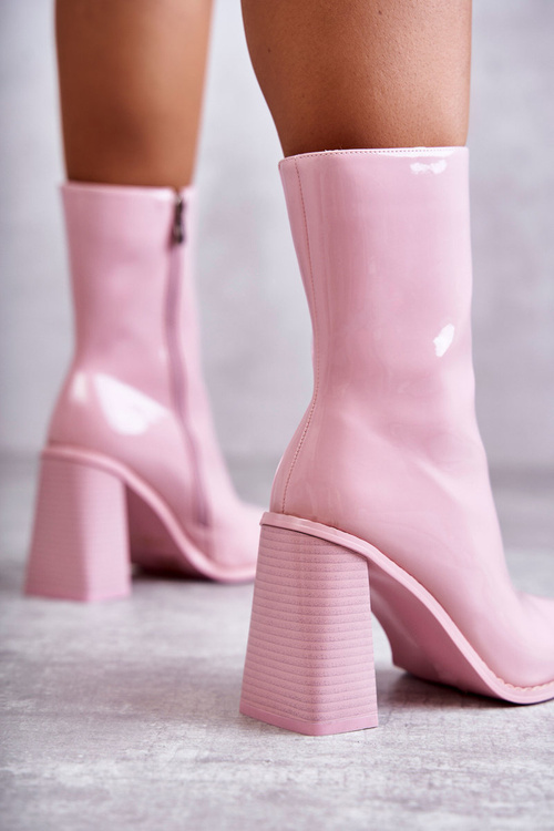 Women's Patent Leather Boots Pink Margit