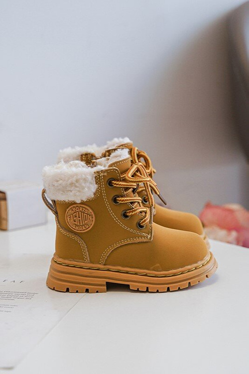 Children's Trapper Boots with a Zip and Sheepskin Camel Marialee
