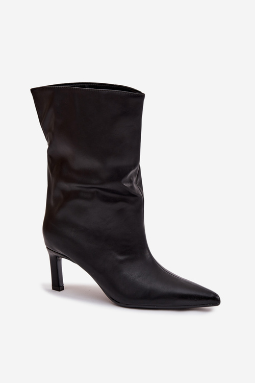 Damskie Botki Wsuwane Obcas Szpilka Eko Skóra Czarne Norell