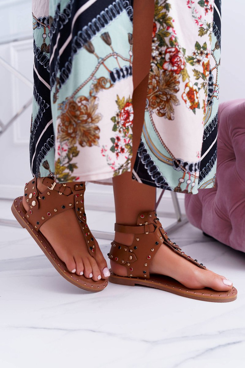 Lu Boo Camel Rhinestone Flip Flops Sandals