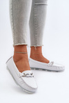 White Women's Leather Moccasins With Decoration S.Barski LR339