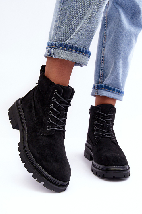 Trapery Botki Ocieplane Zamsz Czarne Alden A5201