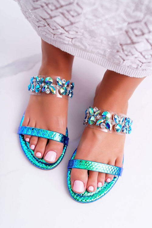 Women's Lu Boo Elegant Zirconia Flip Flops Blue Elementary