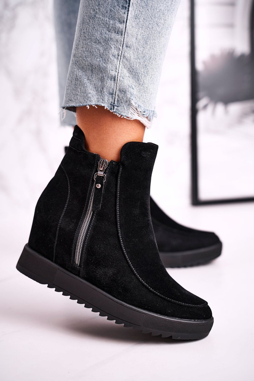 Women's Ankle Boots With Hidden Platform Suede Black Silvia