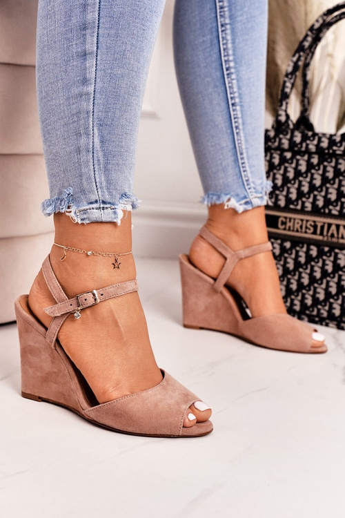 Suede Wedge Sandals Laura Messi 2253 Powder Pink