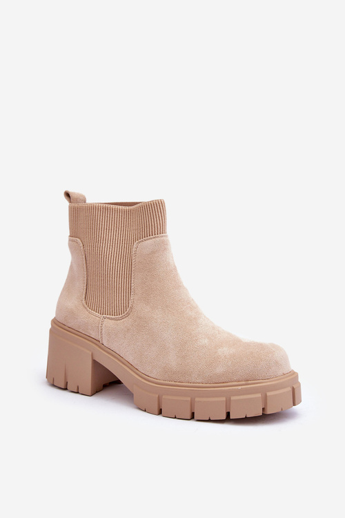 Elastic Insert Suede Boots Beige Anyfer