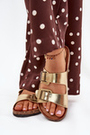 Women's sandals on cork platform with buckles golden Vesina