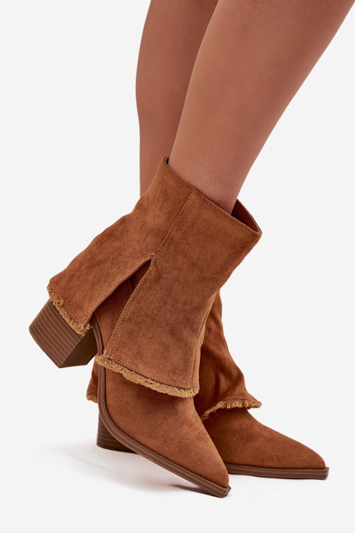 Women's ankle boots on heel with rolled shaft Camel Idalia