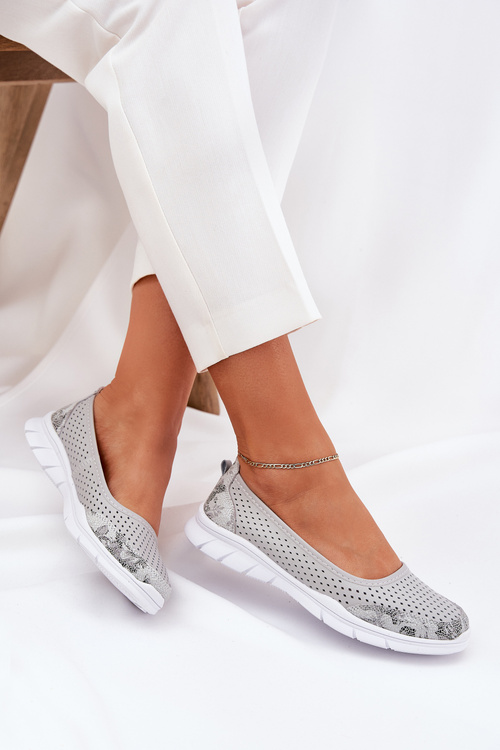 Leather perforated ballerinas Vinceza 95323 gray