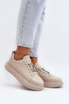 Sneakersy Damskie Skóra Naturalna Ozdoby Beżowe Dysuria 72300