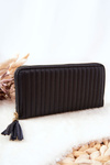 Large Quilted Wallet with Strap Black