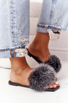 Leather Slippers With Eco Fur Black-White Love You So