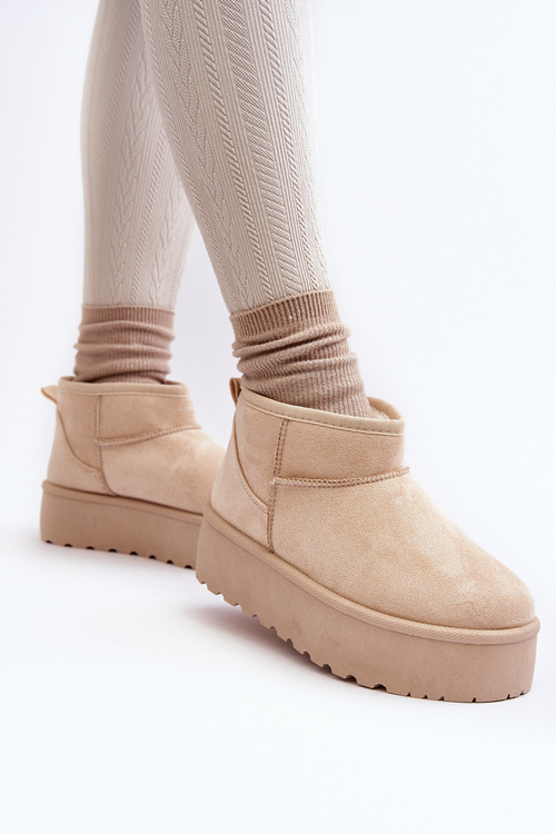Women's Snow Boots On Platform Light Beige Mennja