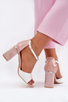 Lacquered Women's Sandals On Heel Pink-White Vinceza 20276