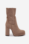 Women's Block Heel Boots Made of Eco Suede Beige Carolina