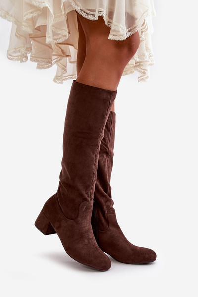 Eco Suede Women's Over-the-Knee Boots with Zipper Brown Elitara