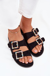 Slides With Buckles On Flat Heel Black Tovira