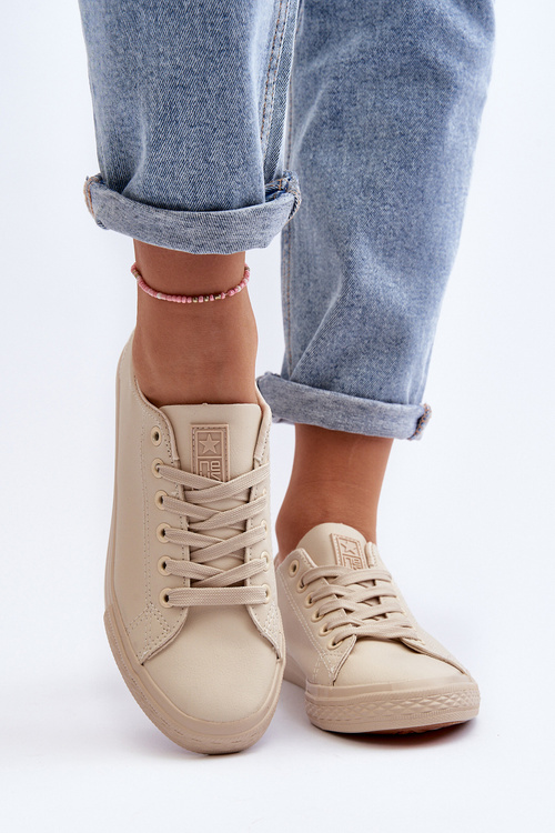 Women's Leather Classic Lace-Up Sneakers in Beige Misima