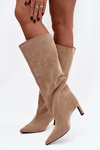 Women's eco suede slip-on boots with heel beige Phelin