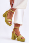 Sandały Modne Masywny Obcas Limonkowe Karmine