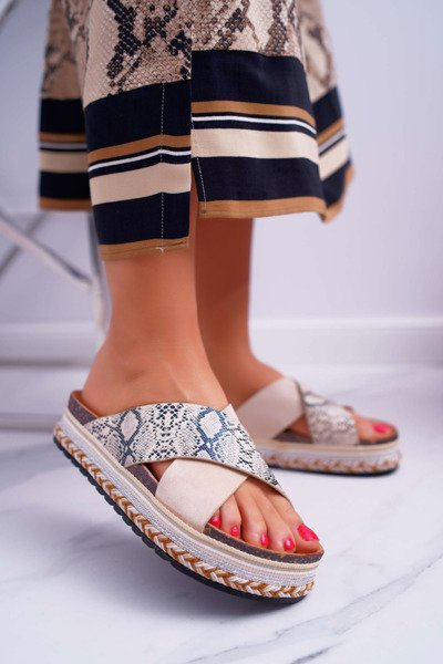 Women's Platform Flip Flops Beige Snake Greta