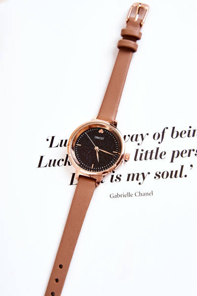 Zegarek Damski Eko Skórzany Pasek Ciemnobeżowy Ernest