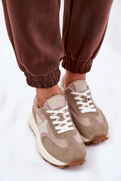 Buty Sportowe Damskie Zamszowe Platforma Beżowe Vinceza 66720