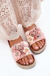 Ladies Platform Sandals With Braiding And Flowers Pink Chellia