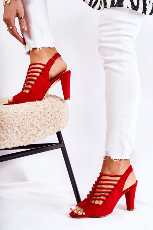 Suede Sandals On High Heels Red Vinnie