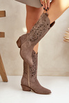 Suede Boots With Perforated Shaft Brown Zazoo 3609