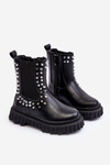 Girls' Heeled Ankle Boots Decorated with Rhinestones Black Adelie