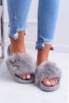 Women's Flip Flops With Fur Grey Fur