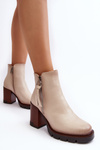 Women's Leather Boots On Heel Beige Brittney