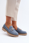 Women's Blue Cutout Moccasins With Embellishment Talesse