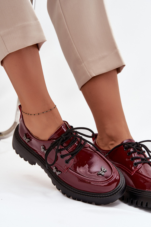 Patent Leather Leather Women's Loafers with Buckles Artiker 57C0336 Burgundy