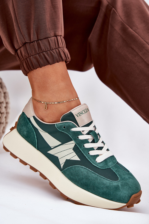 Buty Sportowe Damskie Zamszowe Platforma Zielone Vinceza 66720
