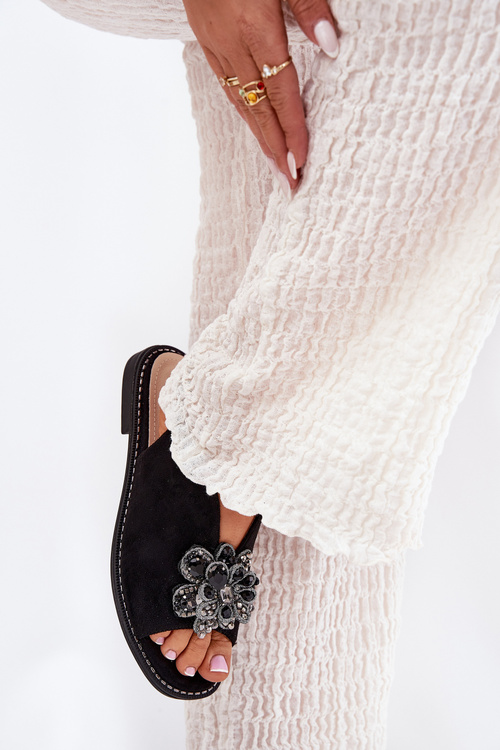 Women's Flat Heeled Sandals With Decoration S.Barski KV27-001 Black