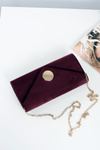 Women's Maroon Suede Clutch Bag Gold Chain