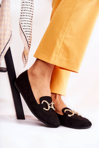 Women's Suede Loafers With Decoration Black Reality