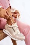Leather Low Wedge Sports Shoes Beige Braylen