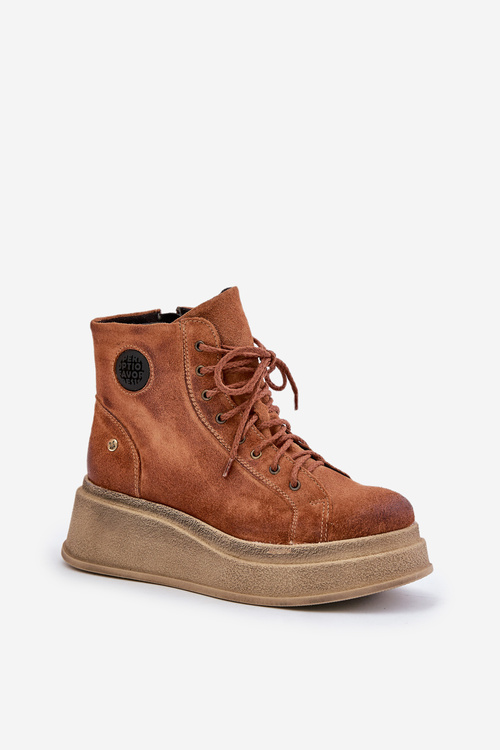 Suede Ankle Boots On Chunky Platform Maciejka 06309-29 Brown