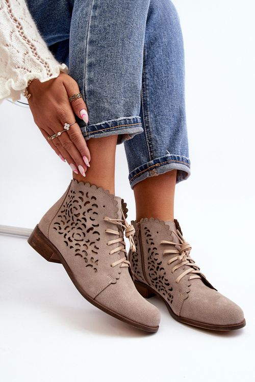 Lace-up Women's Openwork Boots Zazoo 2871 Beige