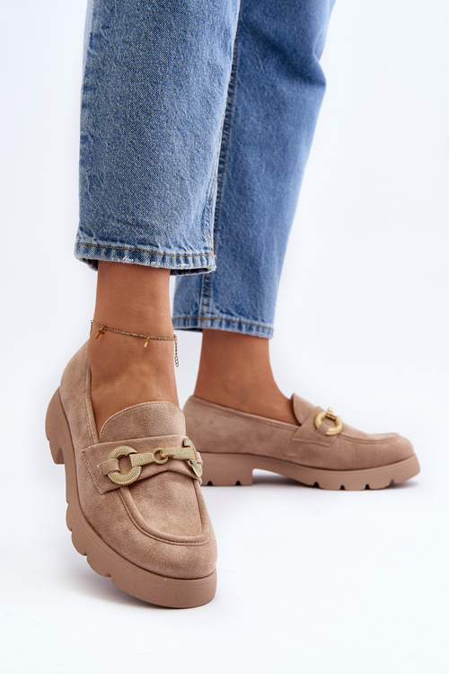 Women's Beige Loafers with Embellishment Railenes