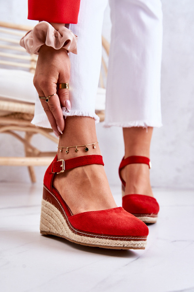Espadryle Damskie Obcas Koturn Czerwone Tamarill
