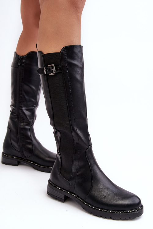 Women's Knee-High Boots on a Flat Heel Black Klemmo