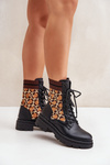 Women's Worker Ankle Boots With Sock In Leopard Black Penthis